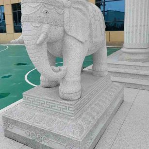 肇庆 白麻花岗岩动物异形石雕-大象
