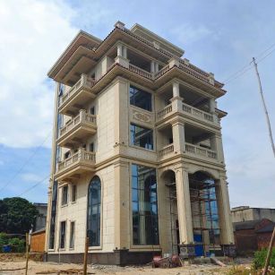 肇庆 黄金麻花岗岩石材别墅外墙干挂搭配（雕花栏杆花瓶柱门楼罗马柱）