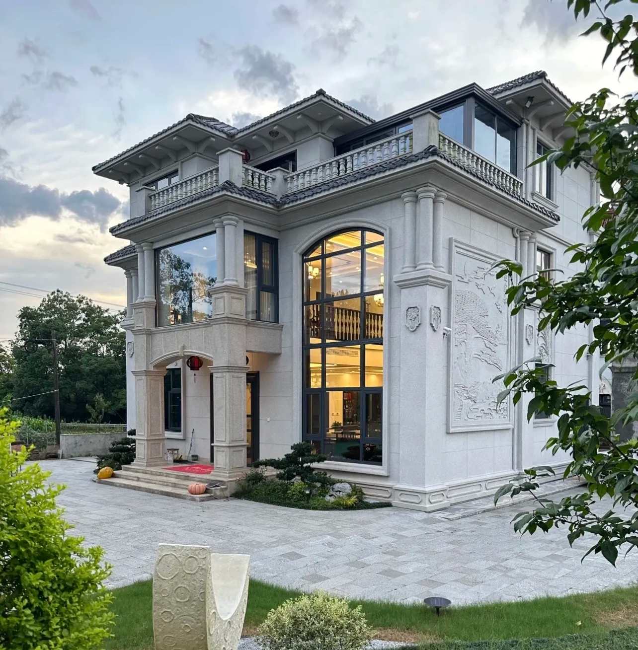 肇庆 白麻花岗岩私人别墅干挂石材豪华定制