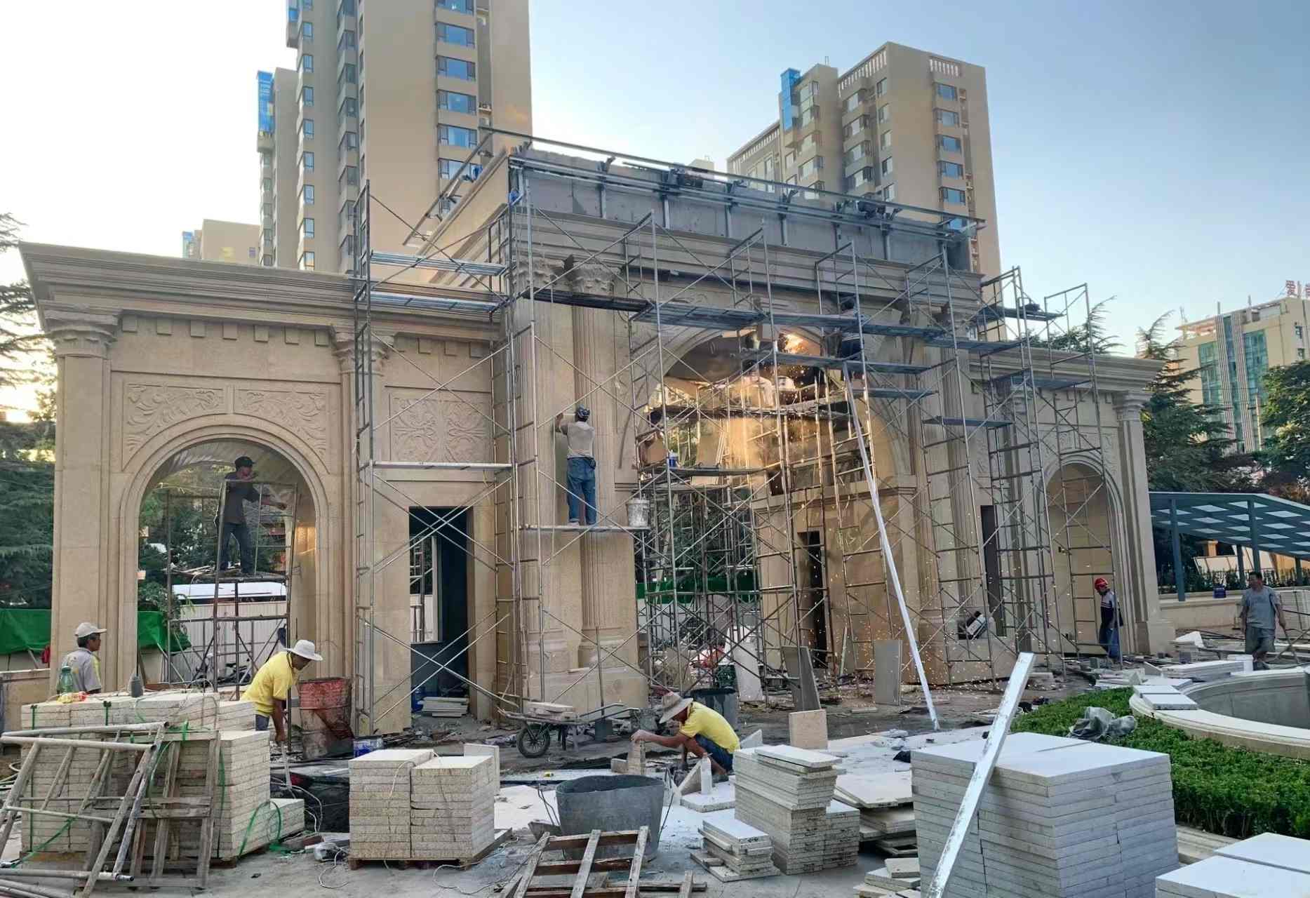 肇庆 黄金麻荔枝面花岗岩小区门楼外墙干挂