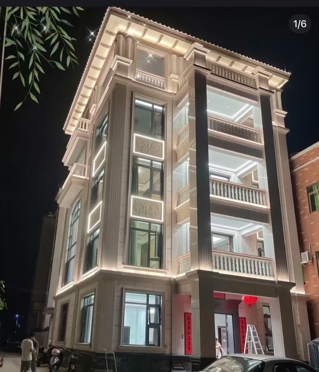 肇庆 芝麻白花岗岩别墅外墙夜间效果