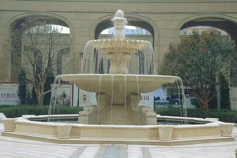 肇庆 黄金麻花岗岩异型加工——户外庭院石雕流水喷泉