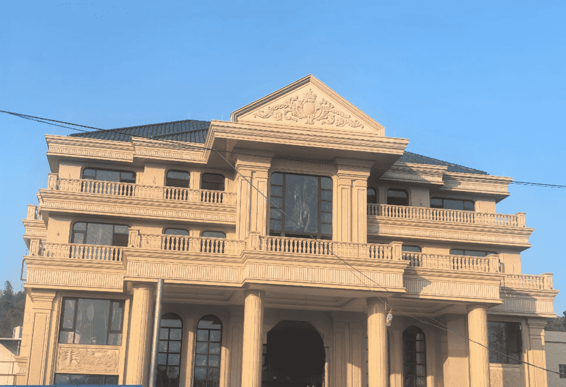 肇庆黄金麻别墅外墙干挂石材效果示例